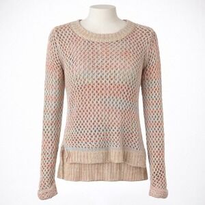 Vtg Y2K Open Knit Sweater Colorful Pink S Boho Festival Layering Spring Funky